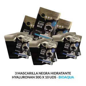 Mascarilla Negra Hidratante Hyaluronan 30G X 10 Uds Bioaqua 3 Unidades
