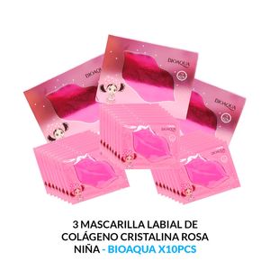 Mascarilla Labial De Colágeno Cristalina Rosa Niña 8G X10Pcs Bioaqua 3 Unidades