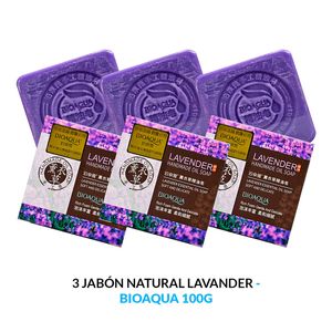Jabón Natural De Lavanda Bioaqua 100G Desintoxicante 3 Unidades