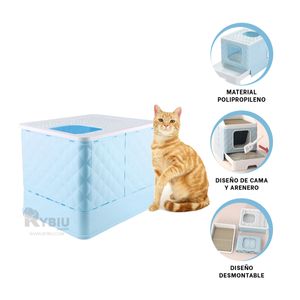 Arenero de Gato con Bandeja Extraible y Pala en Celeste
