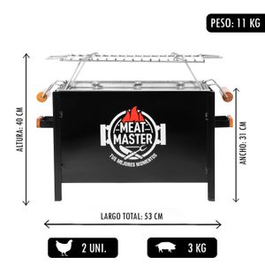 Caja China Chica Meat Master Black + Parrilla de Varillas Acero Inoxidable