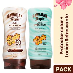 Set Hawaiian Tropic Protector Solar Silk Hydration FPS50 180ml + Loción Refrescante Silk Hydration AirSoft 180ml