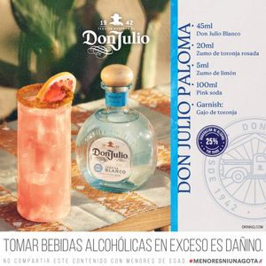 Pack Tequila DON JULIO Blanco 750ml + Agua Saborizada MR PERKINS Soda Pink 4 Pack Lata 180ml