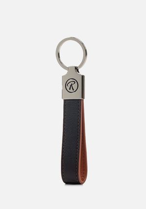 LLAVERO DE CUERO LISO DOBLE TONO CON LOGO DE MARCA