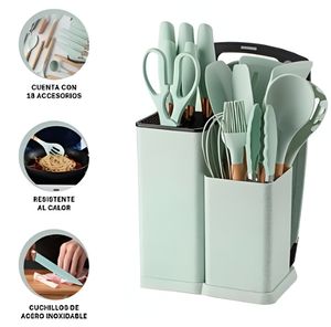 Set de Cucharones de Silicona para Cocina de 18 piezas- VERDE