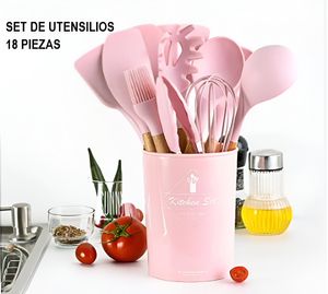 Set de Cucharones de Silicona para Cocina de 18 piezas- ROSADO