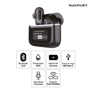 Audífonos bluetooth True Wireless Decibel Touch Pro resistente IPX4, duración máx 40 horas, negro