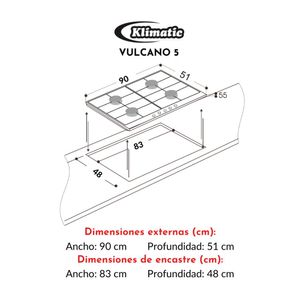 Cocina empotrable Vulcano 5 hornillas Klimatic