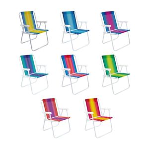 Silla de Playa Plegable Alta Metal Rayas Mor | Color Aleatorio