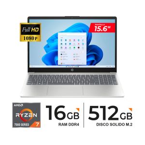 Laptop HP 15-FC0012LA  AMD Ryzen 7 7730U  8 Núcleos  15.6" FHD  16GB DDR4  512GB SSD  FREEDOS