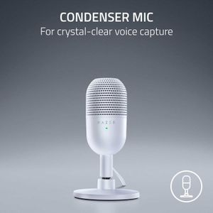 Microfono Gamer Razer Seiren V3 Mini Usb Supercardioide C/N Sensor Touch Silent White