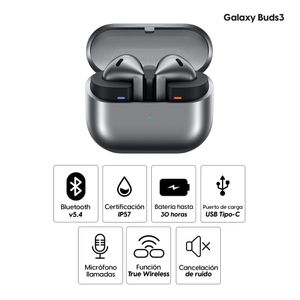 Audífonos bluetooth True Wireless Samsung Galaxy Buds3 duración máx. 30 horas, cancelación de ruido, gris