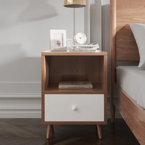 Velador Mesa de Noche Delta color Marrón/Blanco 1 cajón TU MESITA