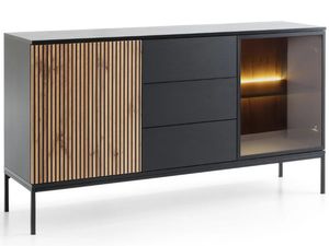 Aparador Moderno Rally con luz LED color Negro/Marrón 3 cajones TU MESITA