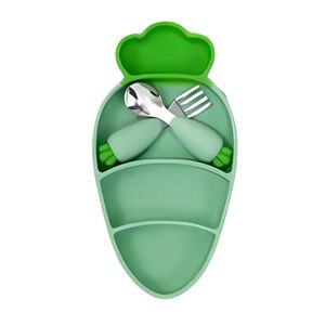 Set Plato y Cubiertos para Bebe Estilo Zanahoria | Verde