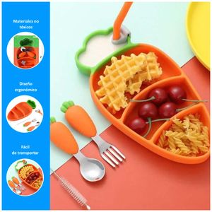 Set Plato y Cubiertos para Bebe Estilo Zanahoria | Naranja