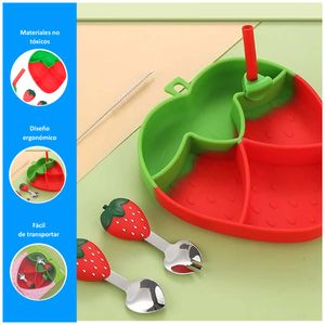 Set Plato y Cubiertos para Bebe Estilo Fresa | Rojo