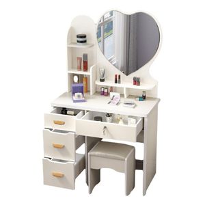 Tocador de Maquillaje Con Espejo Con Taburete Para Dormitorio Blanco