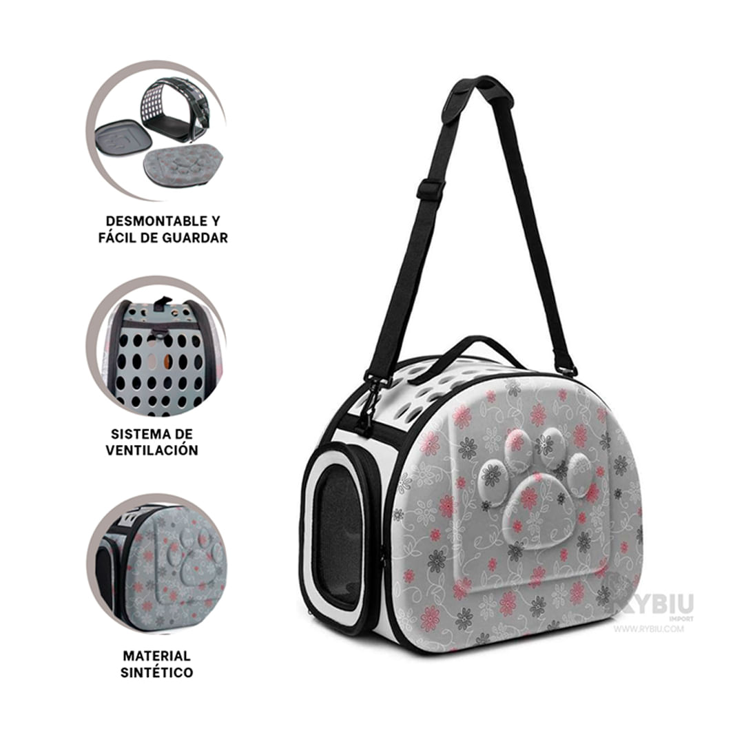Transportador Para Mascotas Jack And Vanilla Modelo Travel - Tamaño 36x20x28 Cm, Color Gris/negro, Elegante Y Seguro Para Viajes