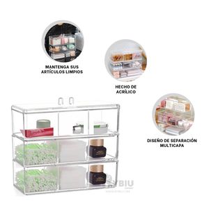 Caja de Maquillaje Moderna de 3 Divisiones Tono Transparente