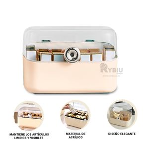 Caja Organizadora de Maquillaje Color Beige Y+Stickers