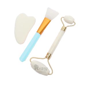 Masajeador Facial Set de 3 de Jade en Tono Blanco