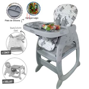 Silla carpeta HI BABY GATO 3 en 1 Gris con Plato y Lego