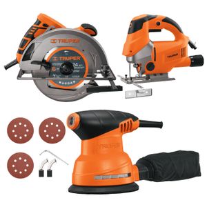 Combo sierra Circular 1500w + Caladora 750w + Lijadora Orbital 5" 260w Truper 11005-15469-102466