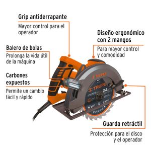 Combo sierra Circular 1500w + Caladora 750w + Lijadora Orbital 5" 260w Truper 11005-15469-102466