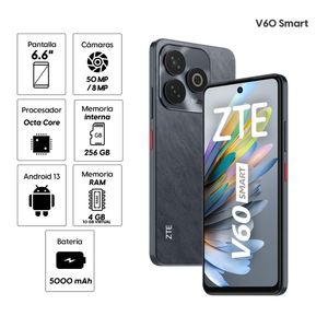 Celular ZTE V60 Smart Z2359 4G, 256GB, 4GB ram, cámara principal 50MP, frontal 8MP, 6.6", negro