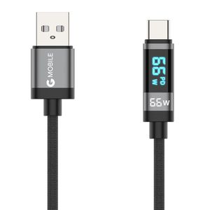 Cable Tipo-C A USB, 2m, 66W, Trenzado, Pantalla Led, Negro