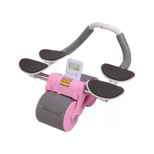 Rueda Abdominal Doble con Rebote Automático, Soporte y Temporizador Gratis Color Rosado