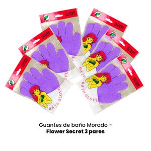 Guantes de baño Morado Flower Secret 3 Pares