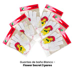 Guantes de baño Blanco Flower Secret 3 Pares