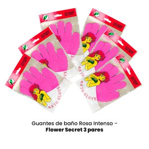 Guantes de baño Rosa Intenso Flower Secret 3 Pares