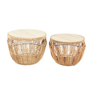 Set x 2 Mesas Auxiliares Estilo Rattan 45x35/40x31cm Orange
