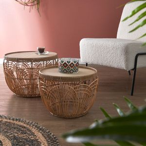 Set x 2 Mesas Auxiliares Estilo Rattan 45x35/40x31cm Orange