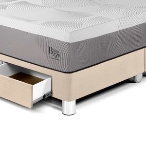 Dormitorio Balanzze con Cajones Queen Cabecera Block + 2 Veladores Han Champagne