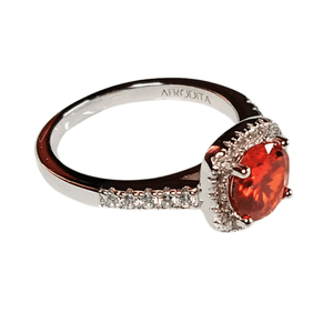 Anillo de Plata Bañado en Oro Blanco Modelo Sophia Rojo Talla 7