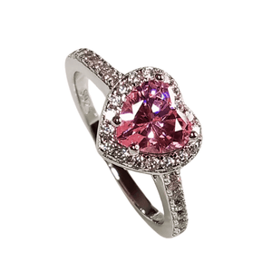 Anillo de Plata Bañado en Oro Blanco Modelo 614 Rosa Talla 6