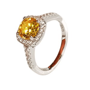 Anillo de Plata Bañado en Oro Blanco Modelo Sophia Ámbar Talla 9