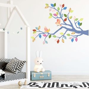 Vinilo Decorativo Stickart Árbol Primav Azul y Multicolor Pequeño Sticker Pegatina