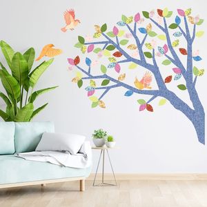Vinilo Decorativo Stickart Árbol Roble Azul y Multicolor Pequeño Sticker Pegatina