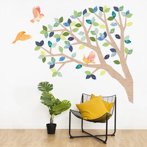 Vinilo Decorativo Stickart Árbol Roble Marrón y Azul Pequeño Sticker Pegatina