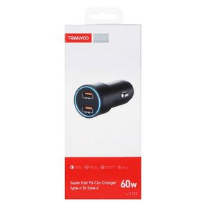 Cargador de auto 60W, 2 puertos Tipo-C, negro