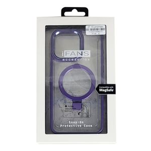Case para iPhone 15 Pro Max, con Magsafe para carga inalámbrica con soporte, transparente borde morado