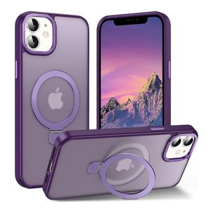 Case para iPhone 13/14/15, con Magsafe para carga inalámbrica con soporte, transparente borde morado