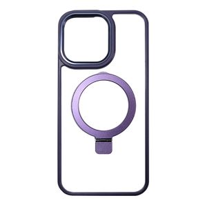 Case para iPhone 13/14/15, con Magsafe para carga inalámbrica con soporte, transparente borde morado