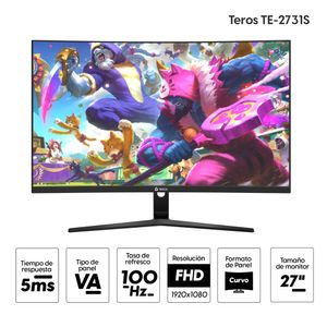 Monitor curvo 27" Teros TE-2731S Panel VA, FHD (1920x1080), 100Hz, 5ms, entradas HDMI/VGA