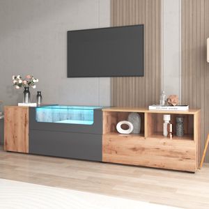 Mesa de TV larga LED Tommy 3 puertas color Roble/Gris Oscuro TU MESITA